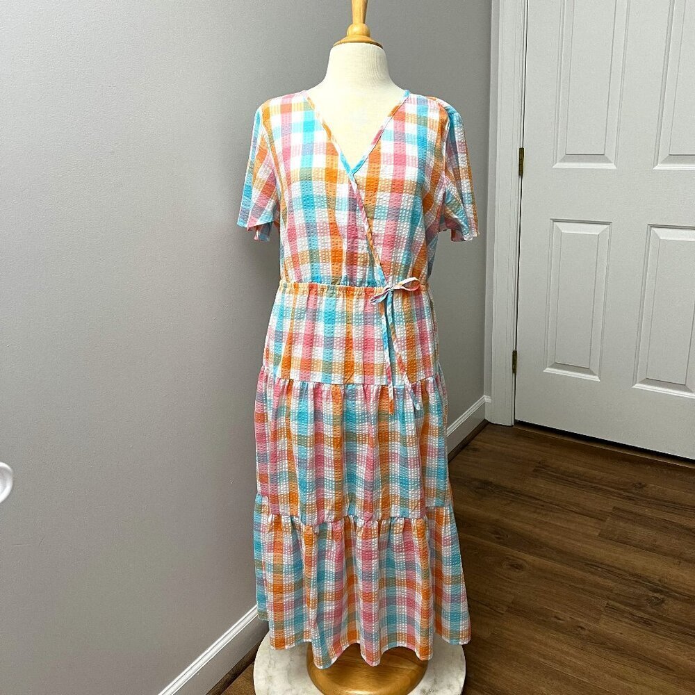 NEW Croft & Barrow Checkered Tiered Seersucker Short Sleeve Dress Sz XXL - Picture 2 of 13